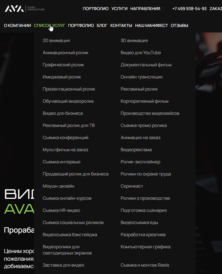 Перечень услуг