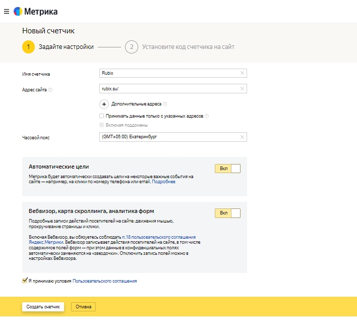 Пример создания счетчика для сайта Rubix